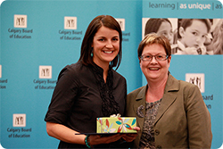 Teacher receiving an award